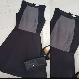 Sleeveless Black Mini Dress with Gray Front Panel